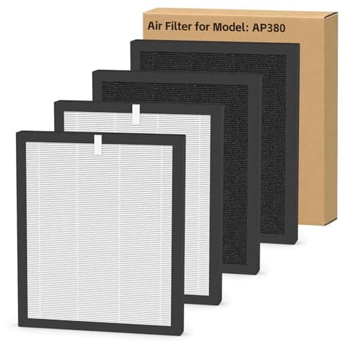 4 Pack AP380 Replacement Filter, Compatible with ZXBEER AP380 Air Purifier, Three-stage Filtration System H13 HEPA + High-efficiency Activated Carbon Filter