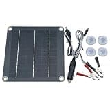 Solar Car Battery Charger, 10 W 12 V Monocrystalline Portable Trickle Charger with Car Plug and Alligator Clips, 8.1 in / 20.5 cm Waterproof 12 Volt Battery Maintainer for Cars, Trucks, Boats, RVs