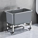 Eoweiot Removable Utility Sink with Roller and Deep Basin for Commercial and Home Use in Laundry, Garage, Backyard (Grey 60cm)