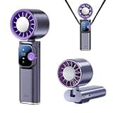 Neliangia Handheld Fan Ice Cooling for Outdoor, Portable Turbo Fan with TEC Ice-Cooler, 199-Gear Wind Adjustment, Foldable & Hangable & Rechargeable, 4000mAh Battery with Metal Hanger (Grey-Purple)