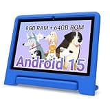 CFVOCUY 2026 Kids Tablet, 10.1 Inch Android 15 Tablet for Kids, 8GB RAM, 64GB ROM(1TB Expand), WiFi 6, Pre-Installed Educational Apps, Parental Control, with EVA Protective Case, Eye Protection