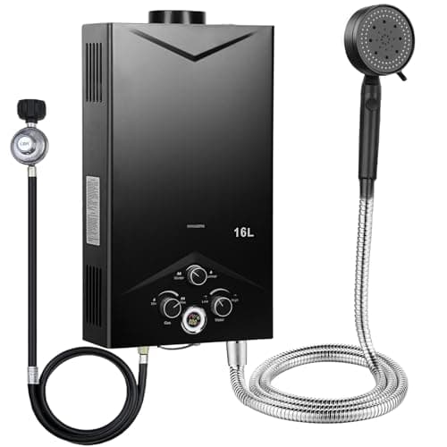Tankless Water Heater 4.21GPM 16L, Outdoor Portable Gas Hot Water Heater, Instant On Demand Water Heater with Digital Display, Camping Shower for RV Cabin Boat Pet Washing Kit (Black)