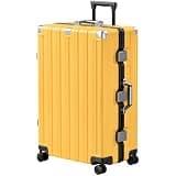 Krute Aluminum Frame Luggage 28 Inch Checked Suitcase with Spinner Wheels TSA Approved No Zipper Hard Shell Luggage PC+ABS Travel Suitcase Yellow
