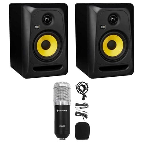 Audiosavings Bundle: (2) Classic 5 Studio Monitor 5" Nearfield Active Powered Bi-Amped 2-Way Speakers Bundle with Rockville Pro Studio Recording Condenser Microphone Mic+Metal Shock Mount (3 Items)