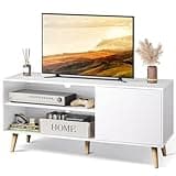 WLIVE TV Stand for 55 Inch TVs, Entertainment Center with Storage Cabinet, Mid-Century TV Stands for Living Room and Bedroom, 50" TV Console, White