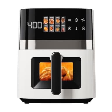 6QT Air Fryer, 8-in-1 Electric Hot Oven With Digital LED Touchscreen, Visible Window, 1500W, New, White-Designed With Convenience In Mind, The Non-stick Basket And Removable Parts Are Dishwasher Safe