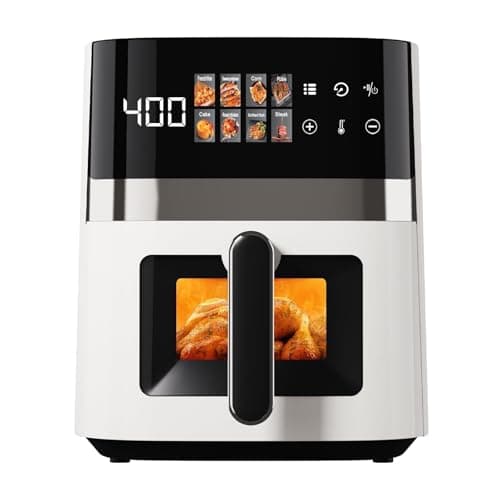 6QT Air Fryer, 8-in-1 Electric Hot Oven With Digital LED Touchscreen, Visible Window, 1500W, New, White-Designed With Convenience In Mind, The Non-stick Basket And Removable Parts Are Dishwasher Safe