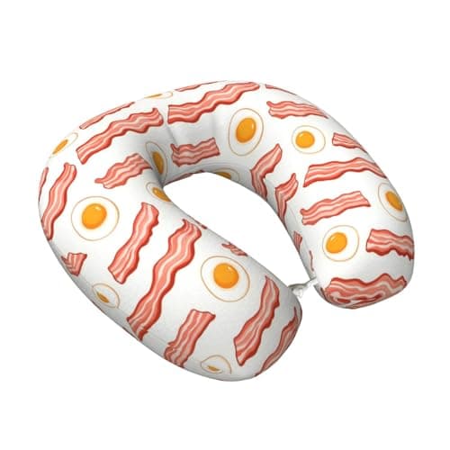 Nevjipu Memory Foam Travel Pillows for Airplanes - Cute Eggs Bacon Print Soft U Shaped Plane Neck Pillow for Sleeping for Traveling, Train, Napping, Car and Home, Washable