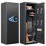 Biometric Gun Safe for Rifles and Pistols,8-12 Gun Cabinet(Fits Scoped/Non-Scoped,AR-15),Large Rifle Safe for Home with Fingerprint & Digital Keypad, Pistol Pockets & Removable Shelf