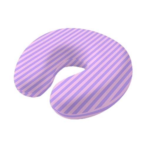 Purple Pink Travel Neck Pillow Memory Foam,Hand Neck Support Airplane Pillow for Traveling Bed Car Office Home,Geometric Vertical Striped Solid Rainbow Flight Pillows with Removable & Washable Cover