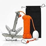 Thorkok Silver Kayak Anchor Kit 1.5lb Folding Small Boat Anchor for Paddle Board Canoe Jet Ski PWC Anchor with 32.8 ft Anchor Rope Storage Bag