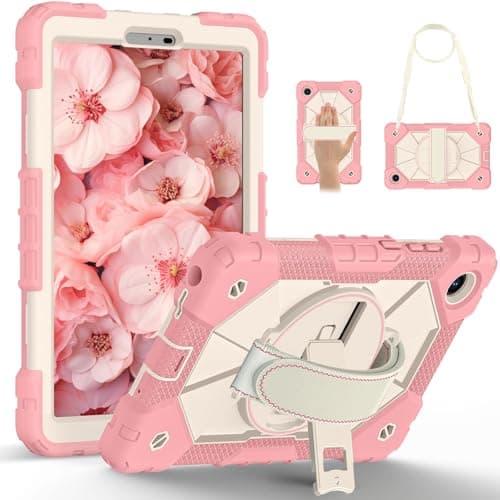 Heavy Duty Shockproof Kids Case for Lenovo Tab One 8.7 inch/K9 TB305FU (2025),3 Layer Protective Case W 360 ° Rotating Handle Stand + Shoulder Strap,Pink