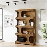 BLUECC Bookcase 39.4"*11.8"*71.3", S-Shaped Storage Practical Display Shelves Bookshelf Brown MDF