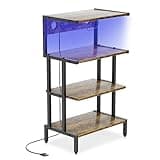 Aquzee Video Game Console Shelf, Stereo Racks - Media Stand with Outlet & Led Strip Light, 4-Tier Gaming Shelf for PS4 PS5 Xbox Games Organizer, Small Entertainment Center, AV Media Stand for CD DVD