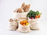 PurpleEssences Reusable Produce Bags Set of 8, Cotton Muslin Drawstring Bags for Vegetables, Fruits, Washable Cloth Bags for Shopping and Refrigerator Use(Small, Medium, Large, Extra Large) - Natural
