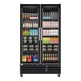 Pemberly Row 47" Two-Door Display Merchandiser Refrigerator, 35 cu. ft. Capacity, Black Finish, Tempered Glass Doors, Digital Temperature Control, LED Lighting, Adjustable Shelves, Freestanding