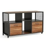 Mobile File Cabinet with 2 Drawers and 4 Open Shelves, Industrial Style, 43.31" x 15.75", 200lb Capacity