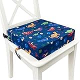 Toddler Booster Seat for Dining Table & Kitchen Chair, Portable Kids Booster Seat Cushion with Adjustable Straps, Non-Slip Washable Pad, Easy to Clean for Home & Travel (Blue-Dinosaur)