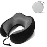 TICOWTEK Memory Foam Travel Neck Pillow with Storage Case, Ergonomic U-Shaped, Head and Chin Support, Black, for Airplane Long Flights