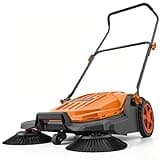 VEVOR Walk-Behind Hand Push Floor Sweeper, Manual Floor Sweeper Non-Electric with 25.6" Sweeping Width, 5 Gallons Waste Container & Adjustable Folding Handle for Yards Walkways Patios Garages - Orange