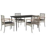 GHVBNMF 5 Piece Patio Dining Set, PE Rattan Wicker Outdoor Furniture with Tempered Glass Table and 4 Cushioned Chairs, Garden Dining Set for Backyard and Deck, Gray and Black