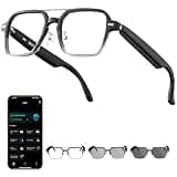 Aviator Smart Glasses for Men & Women, Audio Bluetooth Glasses, Wear Induction Power On/Off, Touch Control, Photochromic Lens, Smart Sunglasses, Music, Hands-Free Calls, UV/Blue Light Protection