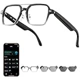 Aviator Smart Glasses for Men & Women, Audio Bluetooth Glasses, Wear Induction Power On/Off, Touch Control, Photochromic Lens, Smart Sunglasses, Music, Hands-Free Calls, UV/Blue Light Protection