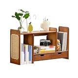 WANGHAI2024M Bookcases Chinese-Style Expandable Bamboo Bookshelf Adjustable with Drawer Storage Rack Rattan Side Panel