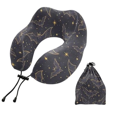 ZOEO Travel Pillow for Neck Head, Bats Dark Starry Memory Foam Padding Sleeping Airplane Trains Cars Camping Office