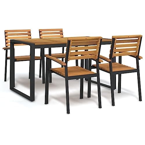 5 Piece Patio Dining Set Solid Wood Acacia and Metal