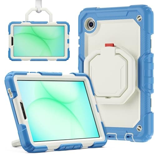 Compatible with Samsung Galaxy Tab A11 8.7'' 2025 (SM-X130/X133/X13) Cases with Screen Protector,360 Rotating Stand/Shoulder Straps,Shockproof Case Protective Cover for Tab A11 8.7''(Q Blue