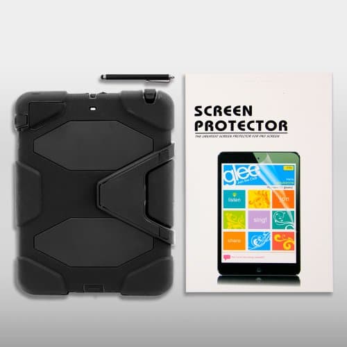 New Defender Style ShockProof Armor Military Duty Silicone Protective Case with Kickstand + Screen Protector + Stylus Pen - Black Combo for Apple iPad 2 / 3 / 4 Generation