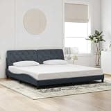KFPOERTFGD King Size Bed Frame, Modern Velvet Upholstered Platform Bed with Soft Headboard, Durable Solid Pine Wood Support, Dark Grey