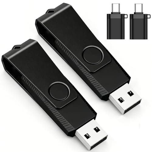 AGECASH 2GB USB Flash Drive 2 Pack with 2PCS Type-C Adapters, Swivel USB 2.0 Thumb Drive Memory Stick Zip Drive USB Jump Drive (2GB Black)