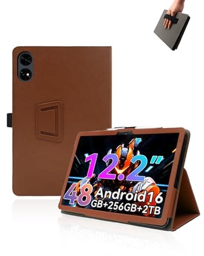Case for TABWEE T60 Tablet 12 inch Android 16 Tablets,UYRUREL Leather Slim Folding Stand Cover with Hand Strap Magnet for Men Women Full Protection,Brown.