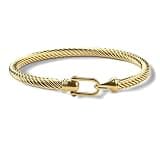 HX SHARE Twisted Cable Bracelet Stylish Fine Stainless Steel Cable Cuff Bracelet with Hook Clasp Bracelets Jewelry for Women 18K Gold (7.6")