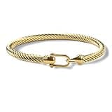 HX SHARE Twisted Cable Bracelet Stylish Fine Stainless Steel Cable Cuff Bracelet with Hook Clasp Bracelets Jewelry for Women 18K Gold (7.6")