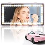 SINGARO Car Sun Visor Vanity Mirror - Rechargeable Makeup Mirror with 60 LEDs, 3 Light Modes & Dimmable Touch Control for Cars, Trucks, SUVs, Car Interior Accessories for Women (Pink)