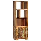 KGFHERENB Solid Reclaimed Wood Bookshelf, 70.9 Inch Tall Industrial Bookcase with 2 Doors and 6 Compartments, Multicolor Rustic Display Shelving Unit for Living Room and Office