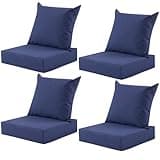 MuaMelop Outdoor Deep Seat Cushion Set, 24x24 Inch Water-Resistant & Fade-Resistant Outdoor Chair Cushions, Patio Furniture Cushions with Removable Cover for Patio Chair, Sofa,Navy Blue (Set of 4)