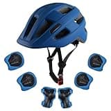 Tlamee Kids Bike Helmet with Protective Gear Set, Safety Knee Elbow Pads Wrist Guards for Ages 3-5-8 Years Boy Girl Skateboard Cycling Scooter Roller Sports Navy Blue
