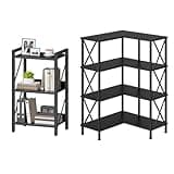 HOOBRO Bookshelf and Corner Bookshelf Bundle, 3-Tier Small Bookcase, Industrial Open Display Shelf Tall Storage Organizer, or Living Room, Home Office, BB71SJ01-BB59SJ01