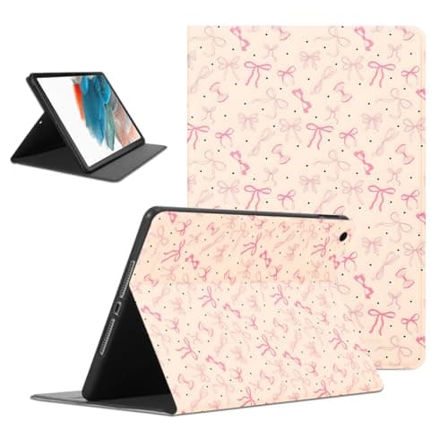 Pink Bow Tablet Case for Samsung Galaxy Tab A7 2020 SM-T500,T505,T507 10.4'', Cute Knot Pattern Design Aesthetic Cover for Girls Boy, Protective Cases Flip Leather PU Funda Adjustable
