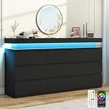 chartustriable 9 Drawer Dresser for Bedroom, White Dresser with LED Lights, Modern Chest of Drawers for Closet, 63" Wide Drawers Organizer Cabinet for Living Room, Entryway, Hallway, Black