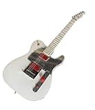 Solid Body Electric Guitar, Custom White with Chrome Pickguard & Red Humbuckers, 6-String Full Size for Rock Stage (Guitarra Electrica)