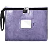 Violet Locking Document Bag, 13.2 x 10 in PU Waterproof File Pouch with Secure Zipper, Two Keys and Handle, for Important Documents, Cash, Passports, Bank Deposit