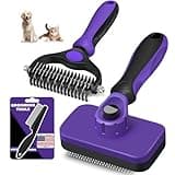 3PCS Self Cleaning Slicker Brush & Pet Grooming Rake & Flea Comb for Dogs,Cats and Horses | Double-Sided Dematting Comb & Skin Friendly Deshedding Grooming Tool | Premium Pet Supplies (Purple)