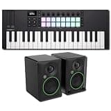 Novation Launchkey Mini 37 MK4 Mini MIDI Keyboard Controller Bundle with Mackie CR3.5 Powered Studio Monitors — Three Octaves, 16 FSR Pads, 50W Pair for Music Production, Beat Making, Songwriting