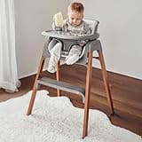 Fodoss Baby High Chair, Foldable Convertible, 5-Point Harness, Easy Clean Wood-Printed Metal Frame with Removable Tray, for Family (Gray & Walnut Wood-Printed Metal)