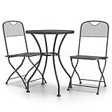 KGHFDVB 3 Piece Patio Dining Set with Expanded Metal Mesh and Folding Chairs, E-Coating Finish for Outdoor Use
